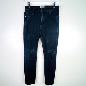 AGOLDE Sophie High Rise Skinny Crop Black Distressed‎ Size 28